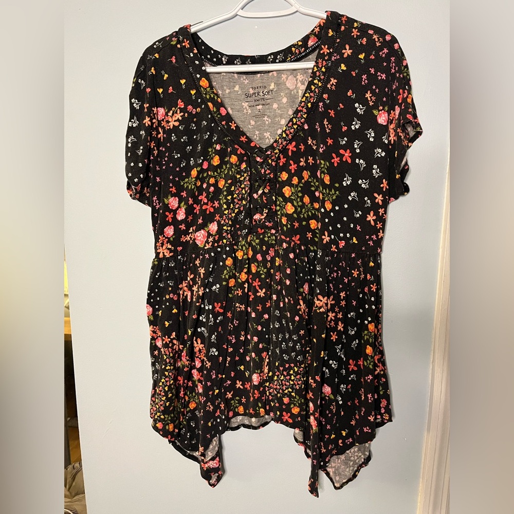 Torrid Black Floral Blouse